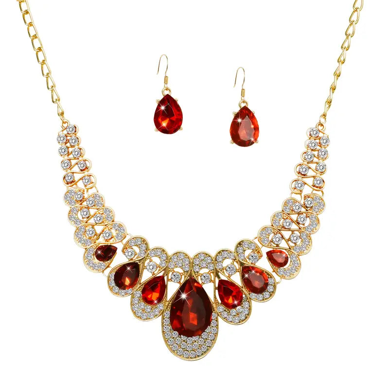Teardrop Red Crystal Statement Set Gold | Amelia Bellrose Jewellery