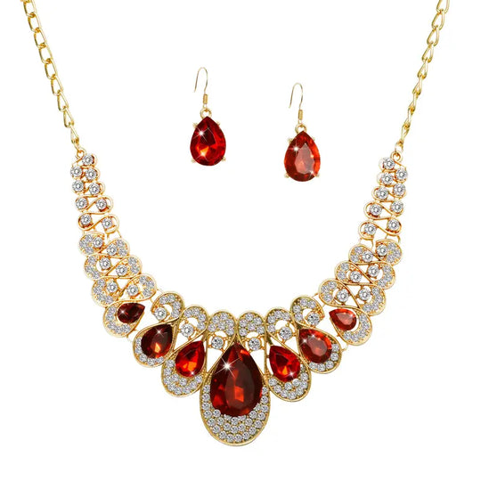 Teardrop Red Crystal Statement Set Gold | Amelia Bellrose Jewellery