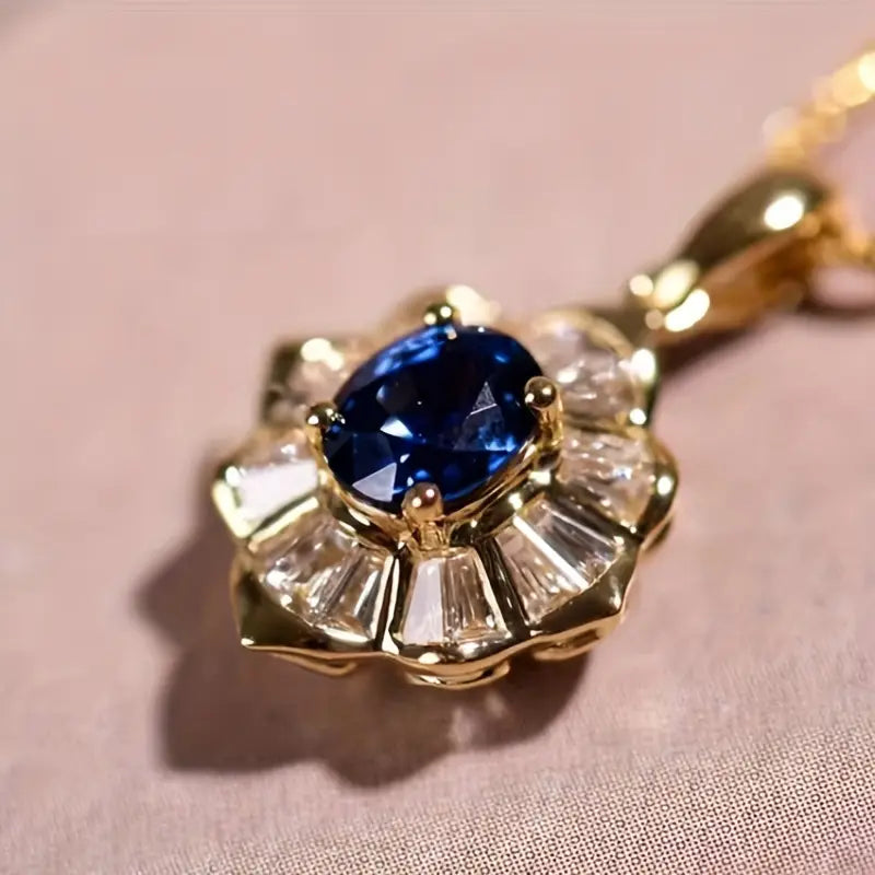 Blue Crystal Floral Cluster Necklace | Amelia Bellrose Jewellery