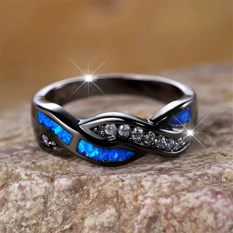 Blue Opal Inlay Twist Ring | Amelia Bellrose Jewellery