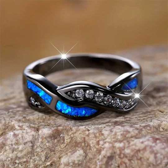 Blue Opal Inlay Twist Ring | Amelia Bellrose Jewellery