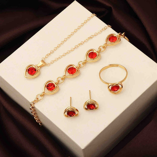 Heart Red Crystal Jewellery Set Gold | Amelia Bellrose Jewellery