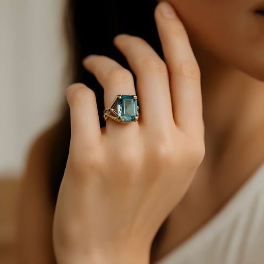 Blue Oval Crystal Statement Ring | Amelia Bellrose Jewellery