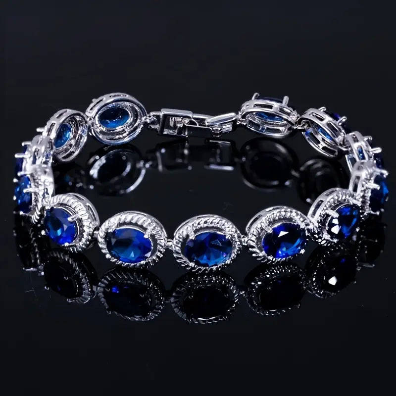 Blue Crystal Oval Rope-Edge Bracelet | Amelia Bellrose Jewellery