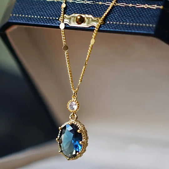 Oval Blue Crystal Drop Necklace | Amelia Bellrose Jewellery