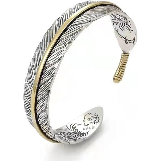 Feather Engraved Open Cuff Bracelet | Amelia Bellrose Jewellery