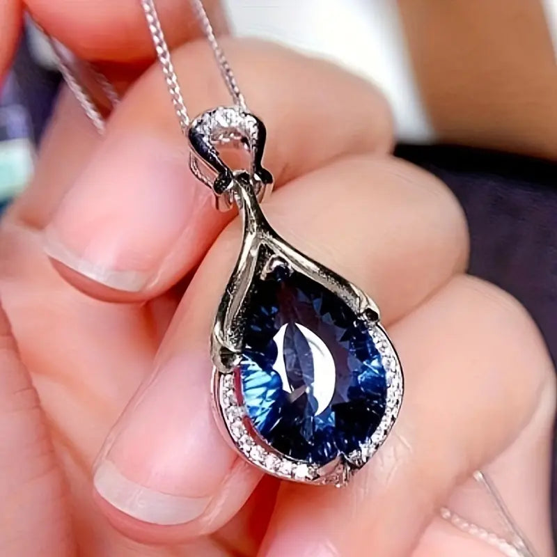 Blue Crystal Teardrop Twist Necklace | Amelia Bellrose Jewellery