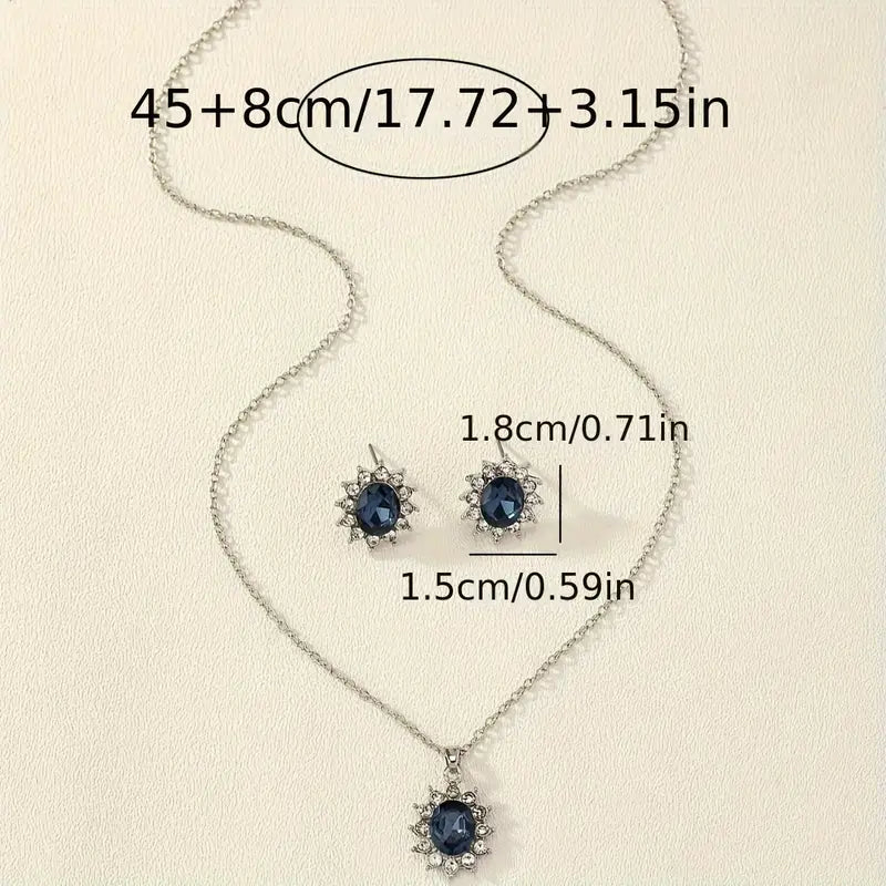 Oval Blue Crystal Floral Halo Jewellery Set | Amelia Bellrose Jewellery