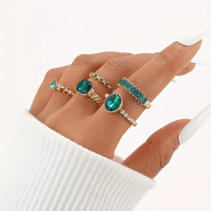 Crystal Multi-Ring Gold Set | Amelia Bellrose Jewellery