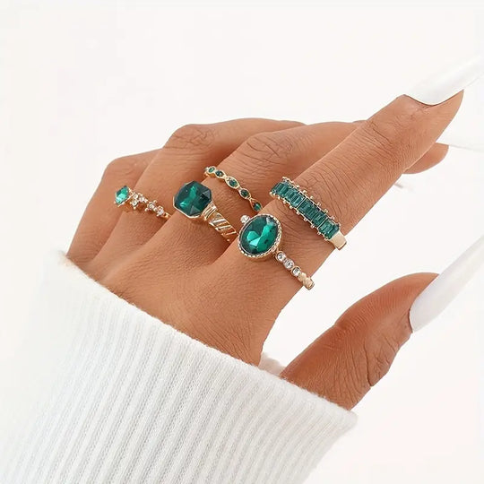 Crystal Multi-Ring Gold Set | Amelia Bellrose Jewellery