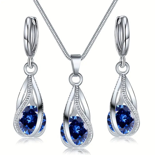 Blue Crystal Teardrop Jewellery Set | Amelia Bellrose Jewellery