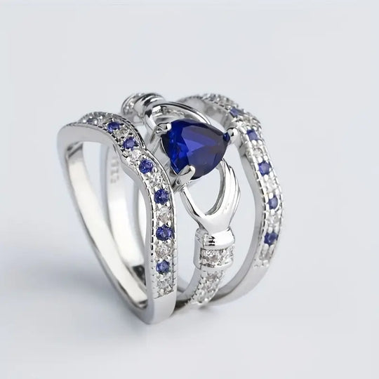 Blue Crystal Heart Multi-Band Ring | Amelia Bellrose Jewellery