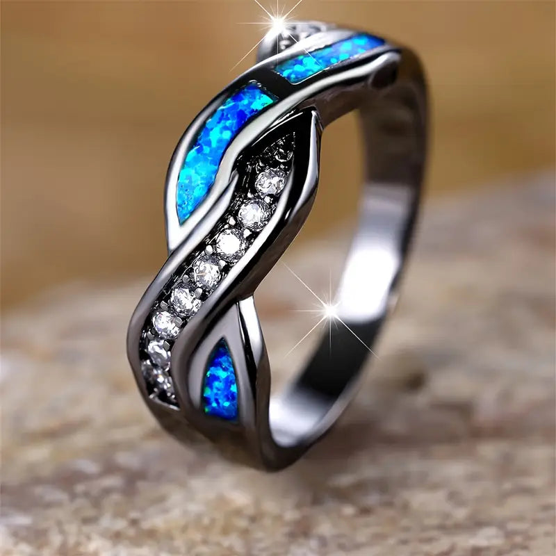Blue Opal Inlay Twist Ring | Amelia Bellrose Jewellery
