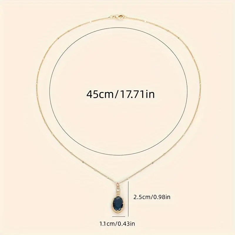 Oval Blue Crystal Drop Necklace | Amelia Bellrose Jewellery