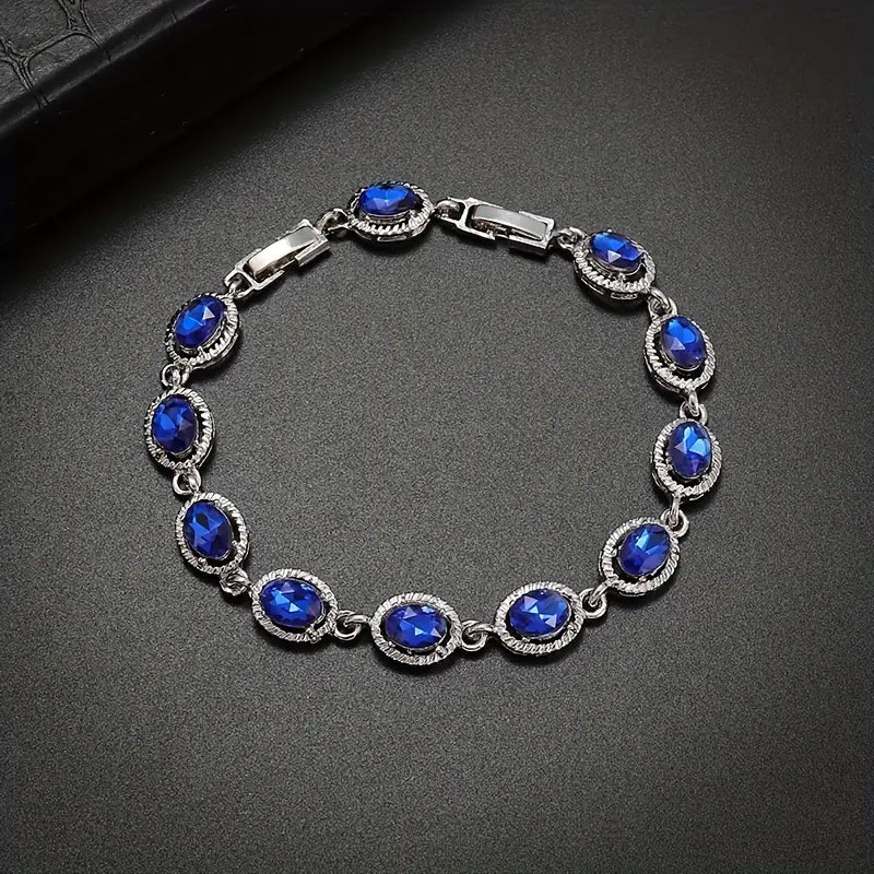 Blue Crystal Oval Rope-Edge Bracelet | Amelia Bellrose Jewellery