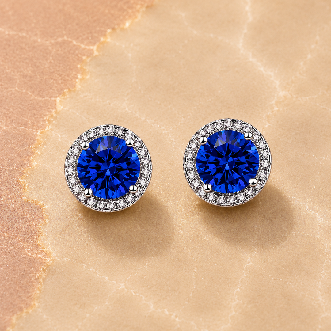 Blue Crystal Halo Stud Earrings | Amelia Bellrose Jewellery