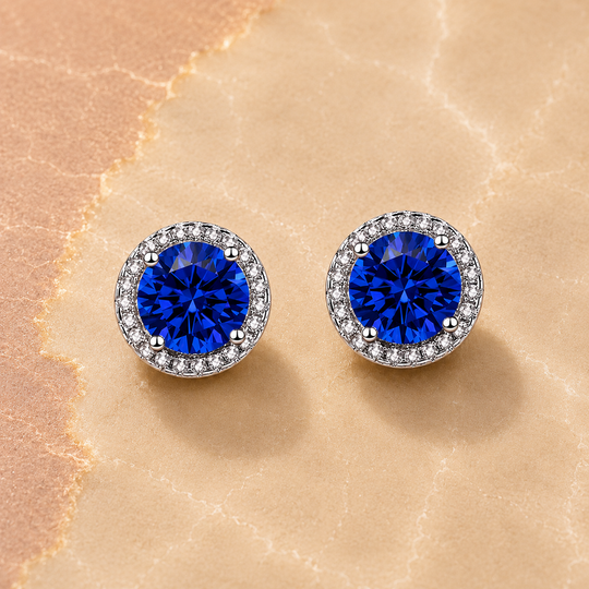 Blue Crystal Halo Stud Earrings | Amelia Bellrose Jewellery