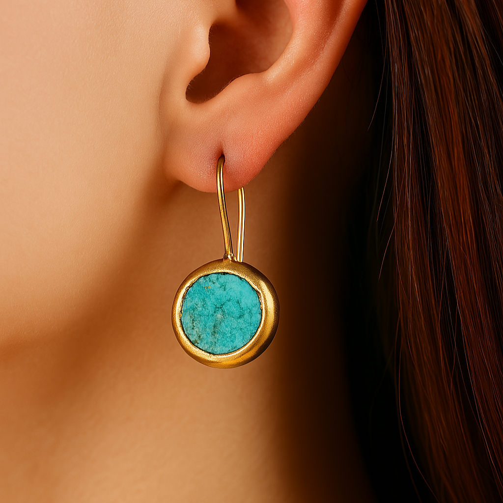 Turquoise Round Bezel Earrings Gold | Amelia Bellrose Jewellery