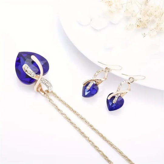 Blue Crystal Heart Twist Jewellery Set | Amelia Bellrose Jewellery
