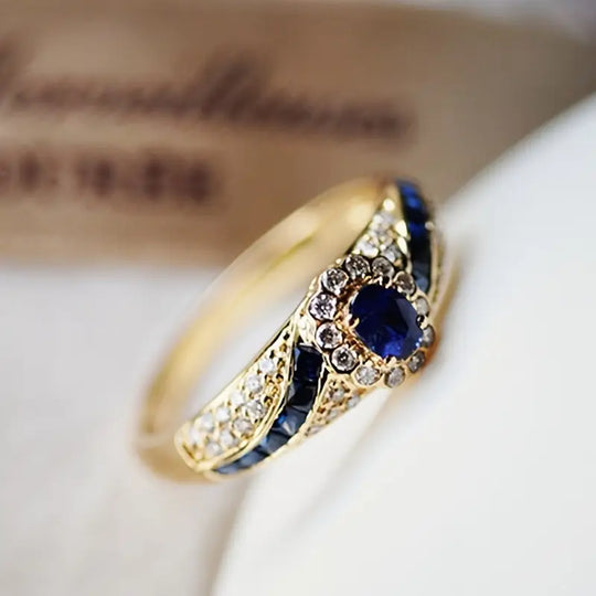 Blue Crystal Vintage Wave Ring | Amelia Bellrose Jewellery