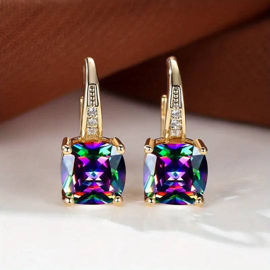 Cushion-Cut Blue Crystal Drop Earrings | Amelia Bellrose Jewellery