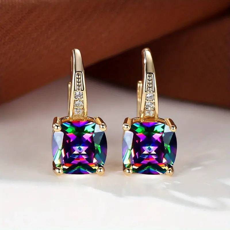 Sapphire Crystal Square Drop Earrings | Amelia Bellrose Jewellery
