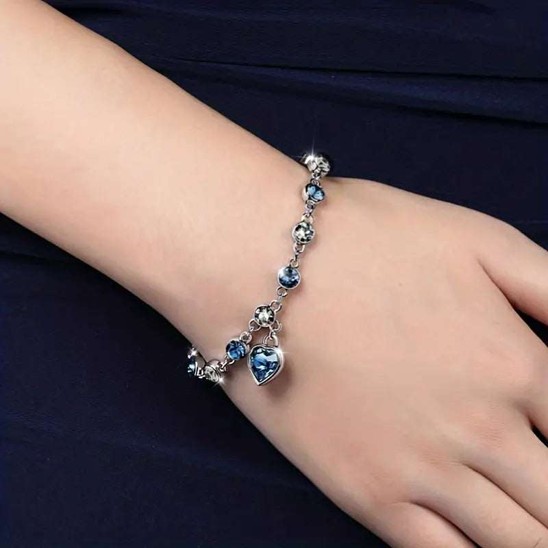 Blue Crystal Heart Charm Bracelet | Amelia Bellrose Jewellery