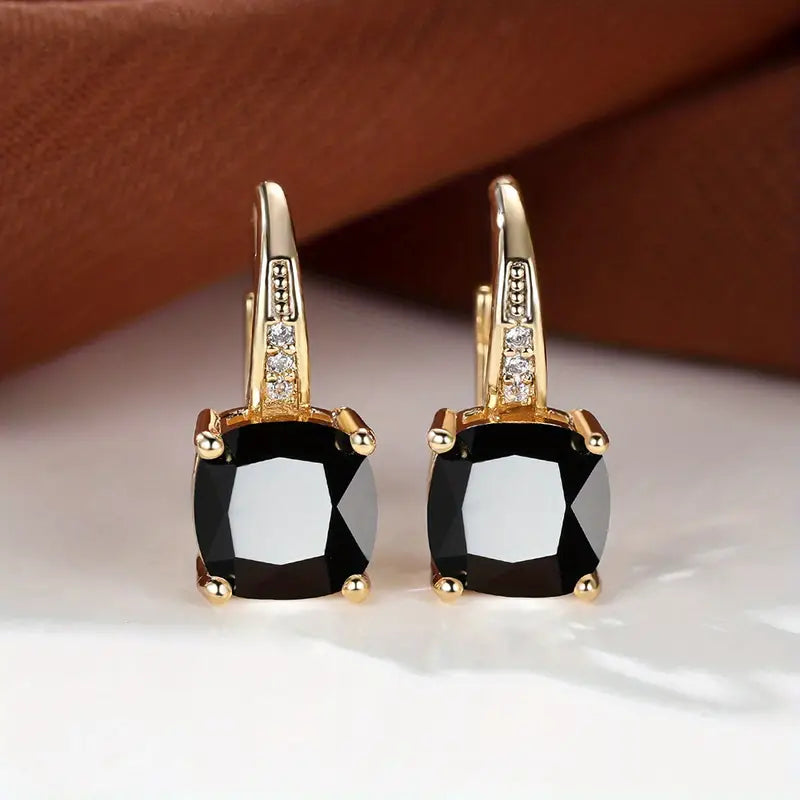 Cushion-Cut Blue Crystal Drop Earrings | Amelia Bellrose Jewellery