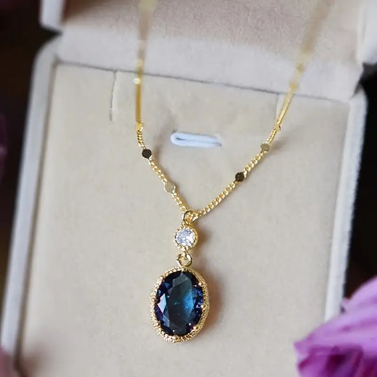 Oval Blue Crystal Drop Necklace | Amelia Bellrose Jewellery