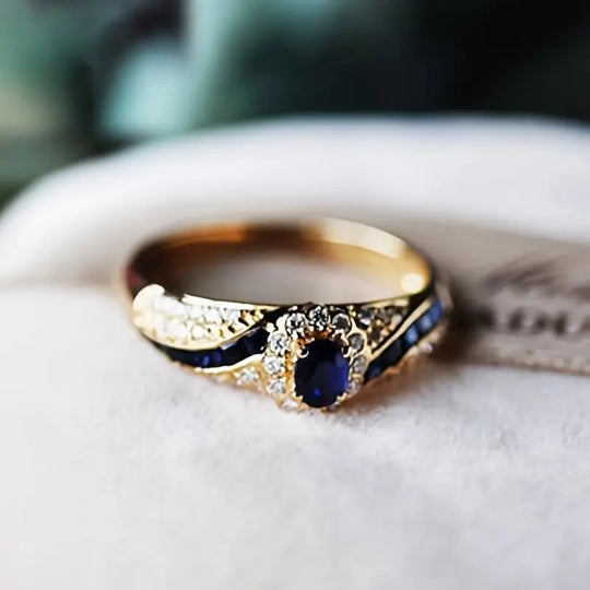 Blue Crystal Vintage Wave Ring | Amelia Bellrose Jewellery