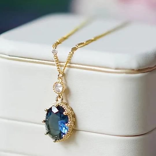 Oval Blue Crystal Drop Necklace | Amelia Bellrose Jewellery