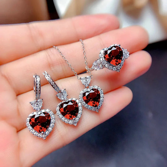 Heart Red Crystal Halo Set Silver | Amelia Bellrose Jewellery