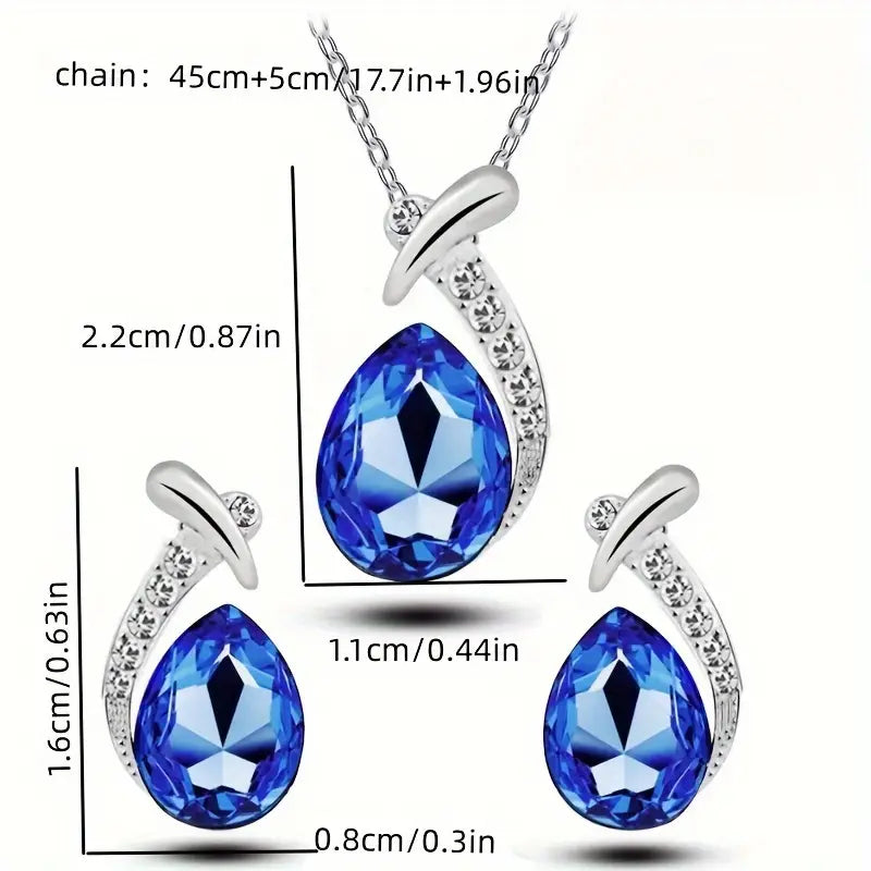 Blue Crystal Teardrop Jewellery Set | Amelia Bellrose Jewellery
