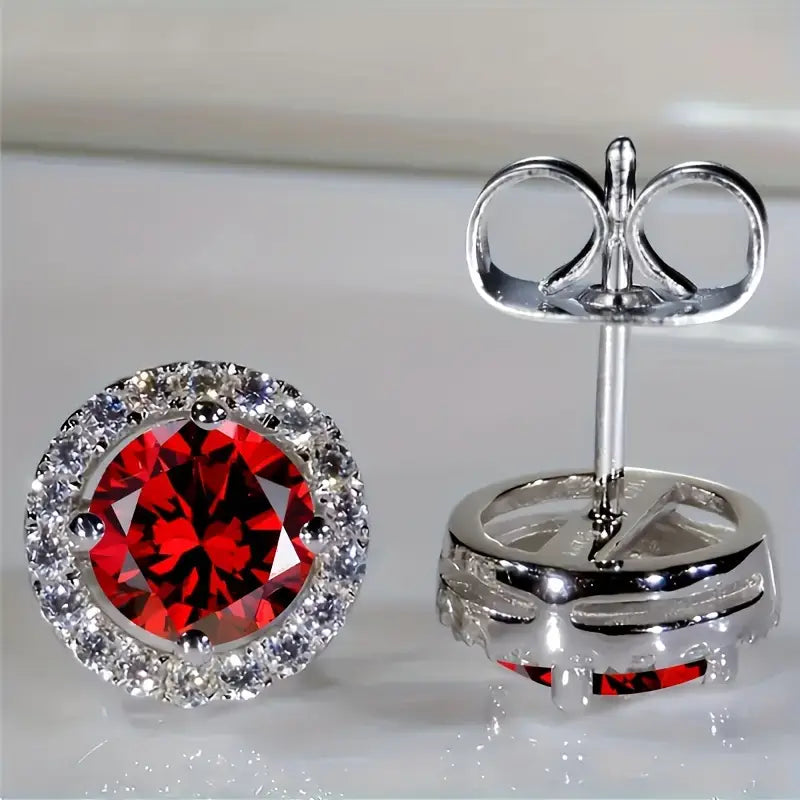 Red Crystal Halo Stud Earrings Silver | Amelia Bellrose Jewellery