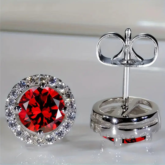 Red Crystal Halo Stud Earrings Silver | Amelia Bellrose Jewellery