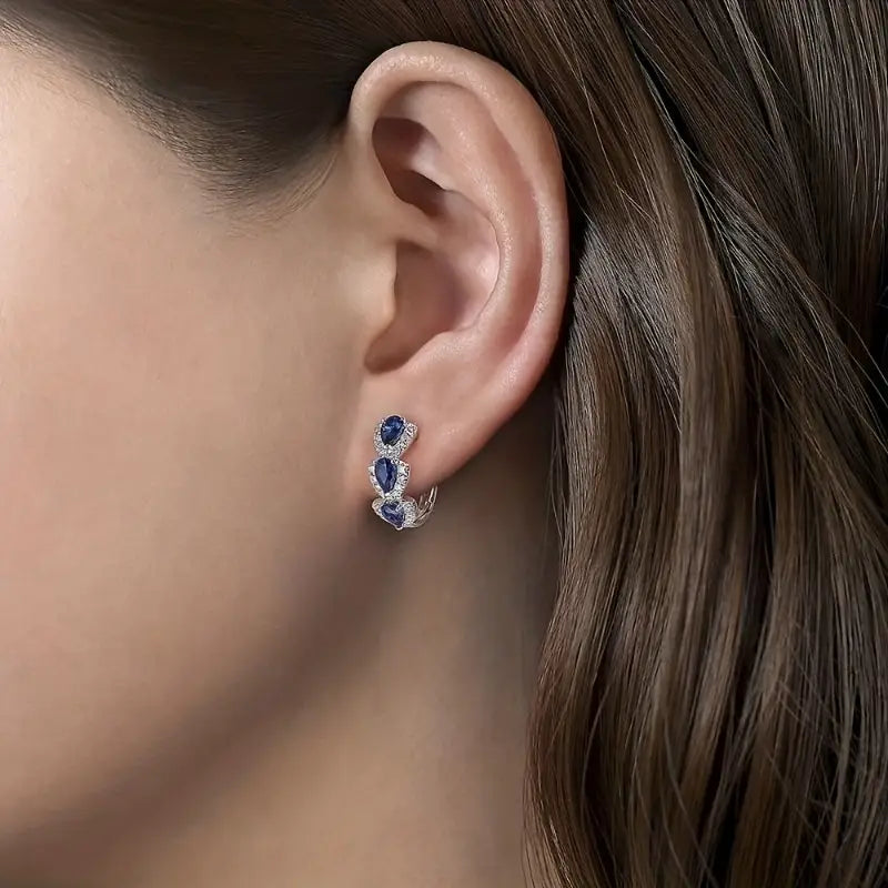 Blue Crystal Triple Teardrop Ear Cuff | Amelia Bellrose Jewellery