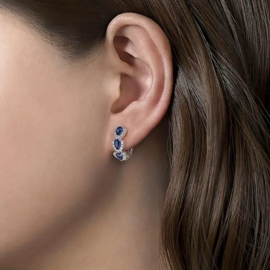 Blue Crystal Triple Teardrop Ear Cuff | Amelia Bellrose Jewellery