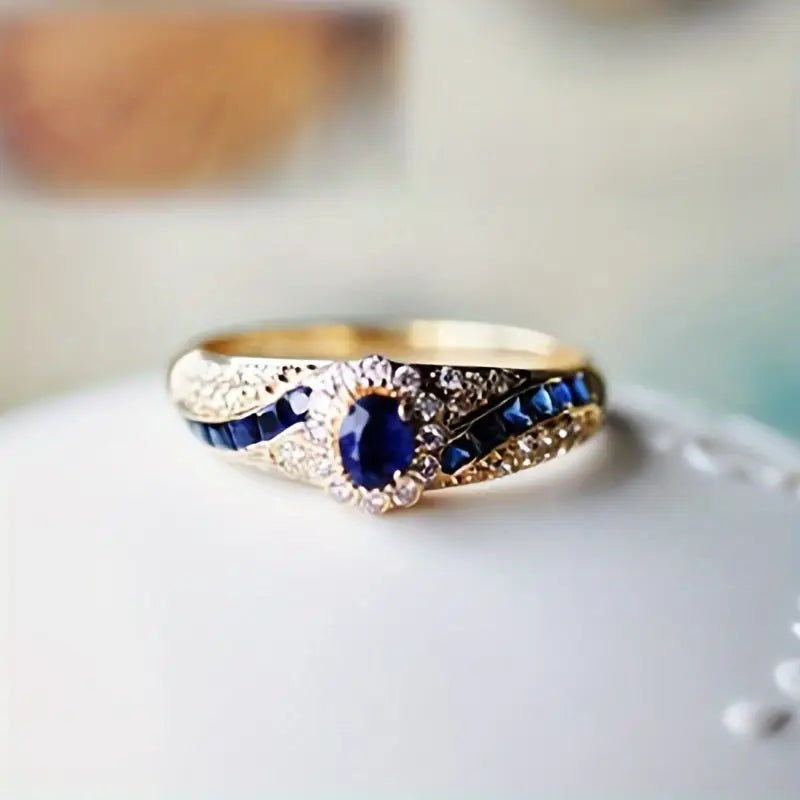 Blue Crystal Vintage Wave Ring | Amelia Bellrose Jewellery