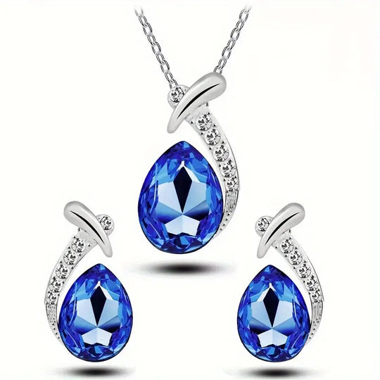 Blue Crystal Teardrop Jewellery Set | Amelia Bellrose Jewellery