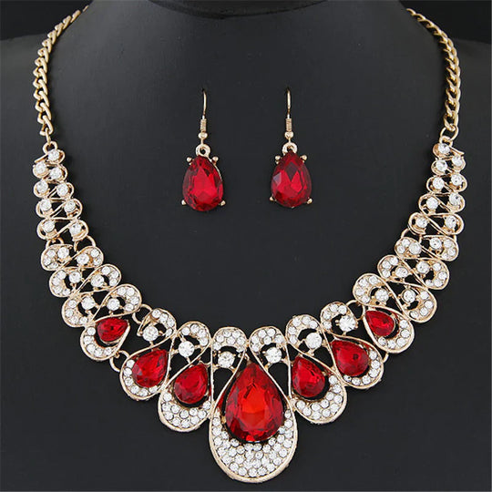 Teardrop Red Crystal Statement Set Gold | Amelia Bellrose Jewellery