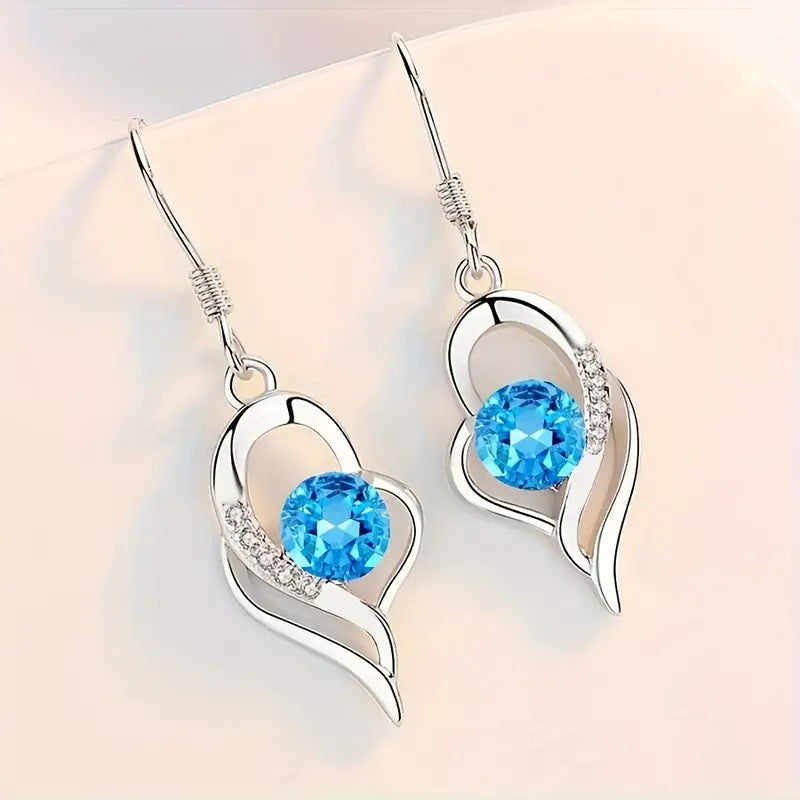 Blue Crystal Open Heart Drop Earrings | Amelia Bellrose Jewellery