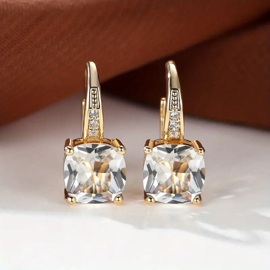 Cushion-Cut Blue Crystal Drop Earrings | Amelia Bellrose Jewellery