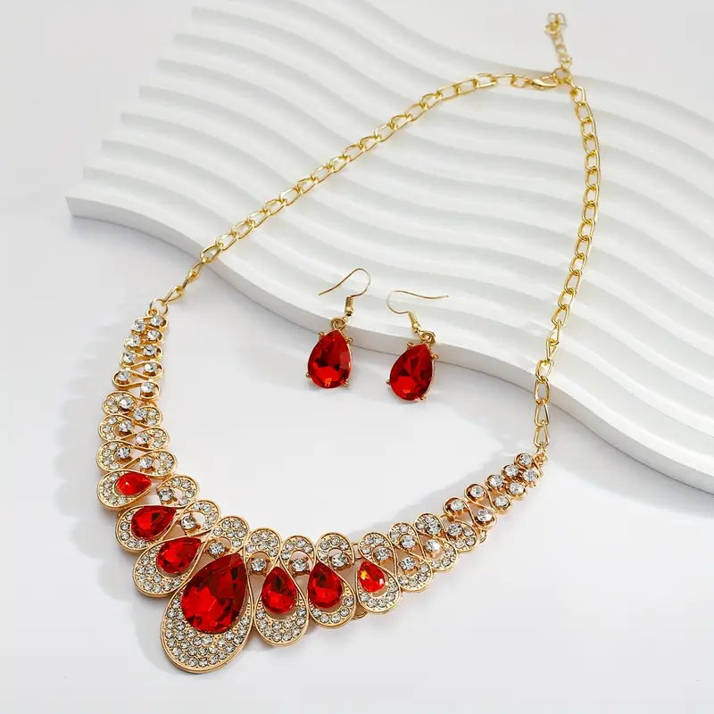 Teardrop Red Crystal Statement Set Gold | Amelia Bellrose Jewellery