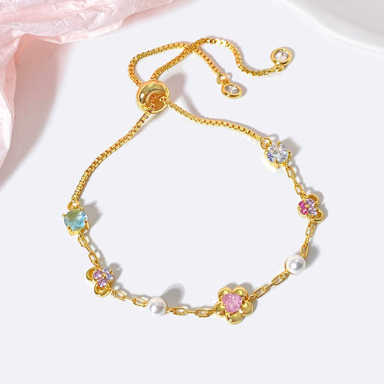 Multicolor Floral Slider Bracelet Gold | Amelia Bellrose Jewellery