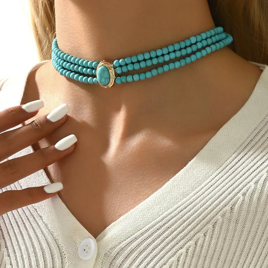 Turquoise Beaded Choker Necklace | Amelia Bellrose Jewellery