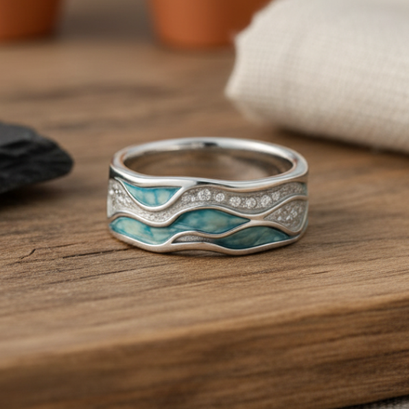Turquoise Wave Inlay Ring | Amelia Bellrose Jewellery