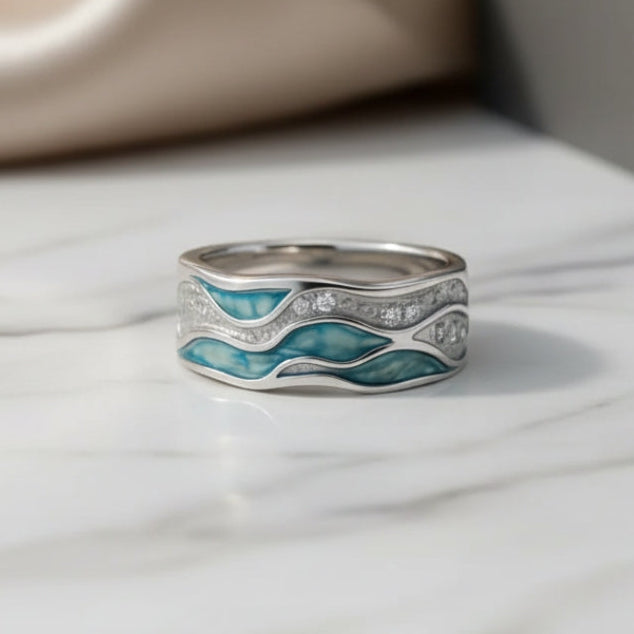 Turquoise Wave Inlay Ring | Amelia Bellrose Jewellery