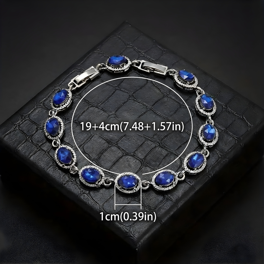Blue Crystal Oval Rope-Edge Bracelet | Amelia Bellrose Jewellery