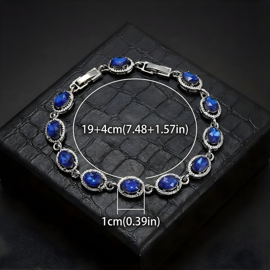 Blue Crystal Oval Rope-Edge Bracelet | Amelia Bellrose Jewellery