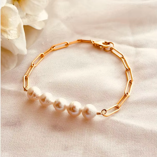 Pearl Bar Chain Bracelet Gold | Amelia Bellrose Jewellery